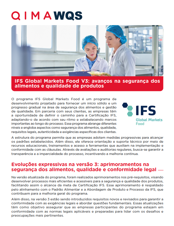 IFS Global Markets Food V3: advances in food safety and product quality